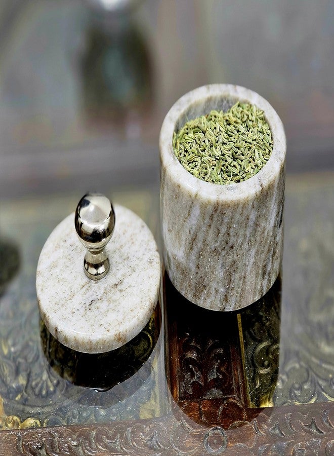 KLEO Marble Salt and Spice Holder with Lid | Small Container | Stone Salt Box/Canister for Kitchen and Dining | Saunf Holder (Beige) - Image 5